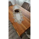 ZESA HOME Fransız Dantelli Keten Gardeya Lüx Runner Platin Lale 140 x 40