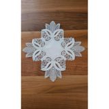 ZESA HOME Fransız Dantelli Lüks Zigon Sehpa Örtüsü Ekru Lale 40 x 40