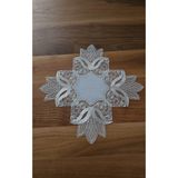 ZESA HOME Fransız Dantelli Lüks Zigon Sehpa Örtüsü Platin Gri Lale 40 x 40
