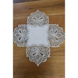 ZESA HOME Fransız Dantelli Lüks Zigon Sehpa Örtüsü Platin Gül 40 x 40