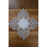 ZESA HOME Fransız Dantelli Lüks Zigon Sehpa Örtüsü Platin Nilüfer 40 x 40