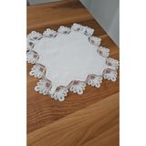 ZESA HOME Fransız Dantelli Zigon Sehpa Örtüsü Ekru Papatya 40 x 40
