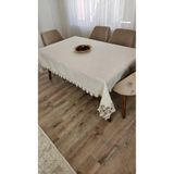 ZESA HOME Gardenya Keten Dertsiz Fransız Güpürlü Masa Örtüleri-100x100...160x280 Ekru Defne 160 x 240