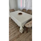 ZESA HOME Gardenya Keten Dertsiz Fransız Güpürlü Masa Örtüleri-100x100...160x280 Ekru Papatya 160 x 220