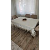 ZESA HOME Gardenya Keten Dertsiz Fransız Güpürlü Masa Örtüleri-100x100...160x280 Platin Lale 160 x 260
