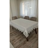 ZESA HOME Gardenya Keten Dertsiz Kalp Desenli Ağır Güpürlü Krem Masa Örtüsü-160x160...160x500 KREM 160 x 200