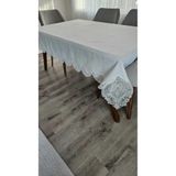 ZESA HOME Gardenya Keten Dertsiz Şal Desenli Ağır Güpürlü Krem Masa Örtüsü-160x160...160x500 KREM 160 x 200