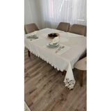 ZESA HOME Gardenya Keten Lüx Sofra Takımları 38 Parça Amerikan Servisli Setli Ekru Defne 160 x 280