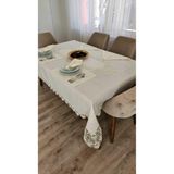 ZESA HOME Gardenya Keten Lüx Sofra Takımları 38 Parça Amerikan Servisli Setli Ekru Papatya 160 x 280