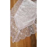 ZESA HOME Kadife Dokulu Dantel Detaylı Runner Pudra 140 x 40