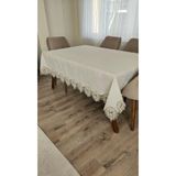 ZESA HOME Keten Dertsiz Çınar Desenli Ağır Güpürlü Krem Masa Örtüsü 160x160...160x500 krem 160 x 220