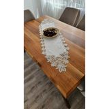 ZESA HOME Lüks Fransız Dantelli Kadife Runner Açık Krem Defne 140 x 40