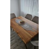 ZESA HOME Lüks Fransız Dantelli Keten Gardeya Runner Gri Kalp 40 x 140