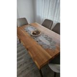ZESA HOME Lüks Fransız Dantelli Keten Gardeya Runner Gri Lale 40 x 140