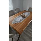 ZESA HOME Lüks Fransız Dantelli Keten Gardeya Runner Gri Milat 40 x 140