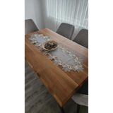 ZESA HOME Lüks Fransız Dantelli Keten Gardeya Runner Platin Gri Lale 40 x 140