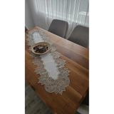 ZESA HOME Lüks Fransız Dantelli Keten Gardeya Runner Platin Nilüfer 40 x 140