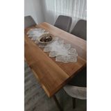 ZESA HOME Lüks Fransız Dantelli Keten Gardeya Runner Platin Yaprak 40 x 140