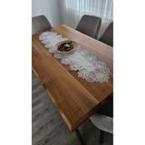 ZESA HOME Lüx Fransız Dantelli Keten Gardeya Runner Ekru Gül 40 x 140