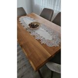 ZESA HOME Lüx Fransız Dantelli Keten Gardeya Runner Ekru Nilüfer 40 x 140