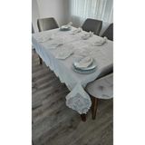 ZESA HOME Lüx Gardenya Keten 8 Kişilik 18 Parça Şal Desenli Ağır Dantelli Leke Tutmaz Masa Örtüsü -160x180... KREM 160 x 300