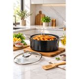 Zest Gusto - 24 Cm Granit Kızartma Tenceresi Süzgeç Sepetli Cam Kapaklı Fritöz Tenceresi