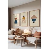 Zestia Ahşap Çerçeveli 3’lü Tablo Seti Abstract Balance – Modern Formlar Ofis Set 30098, 21 x 30