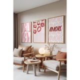 Zestia Ahşap Çerçeveli 3’lü Tablo Seti Baby & Amore – Pembe Tonlar Yatak Odası Set 30001, 21 x 30
