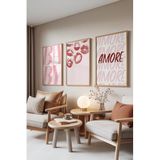 Zestia Ahşap Çerçeveli 3’lü Tablo Seti, Baby & Amore – Pembe Tonlar, Yatak Odası Set No: 30001 21 x 30