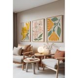 Zestia Ahşap Çerçeveli 3’lü Tablo Seti, Boho Flowers – Pastel Çiçekler, Yatak Odası Set No: 30106 70 x 100