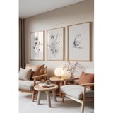 Zestia Ahşap Çerçeveli 3’lü Tablo Seti Çiçek Eskizi – Kuş Detaylı Salon Set 30119, 10 x 15