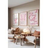 Zestia Ahşap Çerçeveli 3’lü Tablo Seti Dreamy Pink – Motivasyon & Kelebek Genç Odası Set 30081, 21 x 30