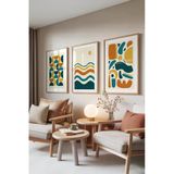 Zestia Ahşap Çerçeveli 3’lü Tablo Seti Geometrik Dalgalar – Retro Tonlar Salon Set 30090, 30 x 40
