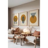 Zestia Ahşap Çerçeveli 3’lü Tablo Seti Golden Harmony – Daire ve Çizgiler Salon Set 30097, 21 x 30