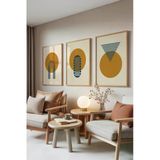 Zestia Ahşap Çerçeveli 3’lü Tablo Seti Golden Harmony – Daire ve Çizgiler Salon Set 30097, 21 x 30