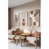 Zestia Ahşap Çerçeveli 3’lü Tablo Seti, Kahverengi Geometrik Desen, Salon Set No: 30056 15 x 21