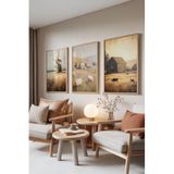 Zestia Ahşap Çerçeveli 3’lü Tablo Seti Köy Yaşamı – Rustik Manzara Salon Set 30133, 50 x 70