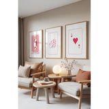 Zestia Ahşap Çerçeveli 3’lü Tablo Seti Love Line Art – Soft Pembe Yatak Odası Set 30148, 50 x 70