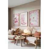 Zestia Ahşap Çerçeveli 3’lü Tablo Seti Lucky Cherry – Pembe Country Tarz Genç Odası Set 30103, 70 x 100