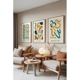 Zestia Ahşap Çerçeveli 3’lü Tablo Seti Matisse Abstract – Renkli Figürler Ofis Set 30092, 21 x 30