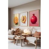 Zestia Ahşap Çerçeveli 3’lü Tablo Seti Meyve İllüstrasyonu – Canlı Tonlar Mutfak Set 30113, 70 x 100