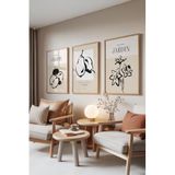 Zestia Ahşap Çerçeveli 3’lü Tablo Seti Meyve ve Çiçek Desenleri – Jardin Koleksiyonu Salon Set 30034, 50 x 70