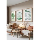 Zestia Ahşap Çerçeveli 3’lü Tablo Seti Mindfulness – Yeşil Çizim & Sözler Genç Odası Set 30131, 30 x 40