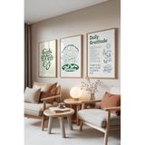 Zestia Ahşap Çerçeveli 3’lü Tablo Seti, Mindfulness – Yeşil Çizim & Sözler, Genç Odası Set No: 30131 30 x 40