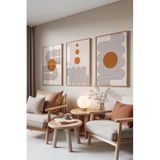 Zestia Ahşap Çerçeveli 3’lü Tablo Seti Minimal Güneş Formları – Modern Hatlar Salon Set 30087, 21 x 30