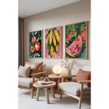 Zestia Ahşap Çerçeveli 3’lü Tablo Seti Modern Meyve İllüstrasyon – Mutfak Set 30136, 21 x 30
