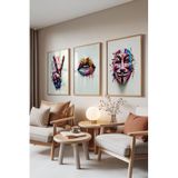 Zestia Ahşap Çerçeveli 3’lü Tablo Seti, Neon Graffiti – Sokak Sanatı, Genç Odası Set No: 30134 30 x 40