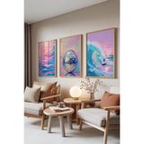 Zestia Ahşap Çerçeveli 3’lü Tablo Seti Neon Waves – Disko & Surf Salon Set 30074, 15 x 21
