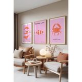 Zestia Ahşap Çerçeveli 3’lü Tablo Seti Ocean Life – Deniz Canlıları Koleksiyonu Salon Set 30046, 30 x 40