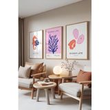 Zestia Ahşap Çerçeveli 3’lü Tablo Seti Ocean Life – Denizatı Mercan ve Midye Oturma Odası Set 30047, 30 x 40